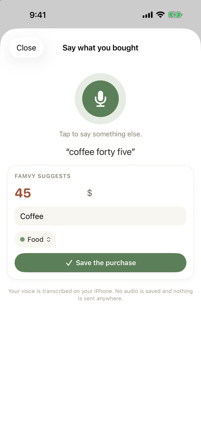 Saying a purchase out loud in Famvy