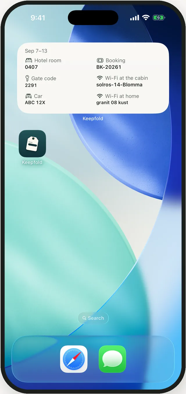 Keepfold widget on the iPhone Home Screen