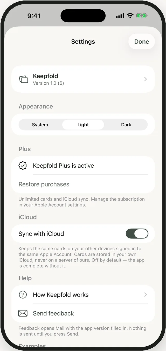 Keepfold settings with iCloud sync on