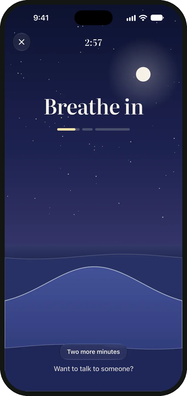 Breathing through a craving in Kobbling, with a wave under the moon