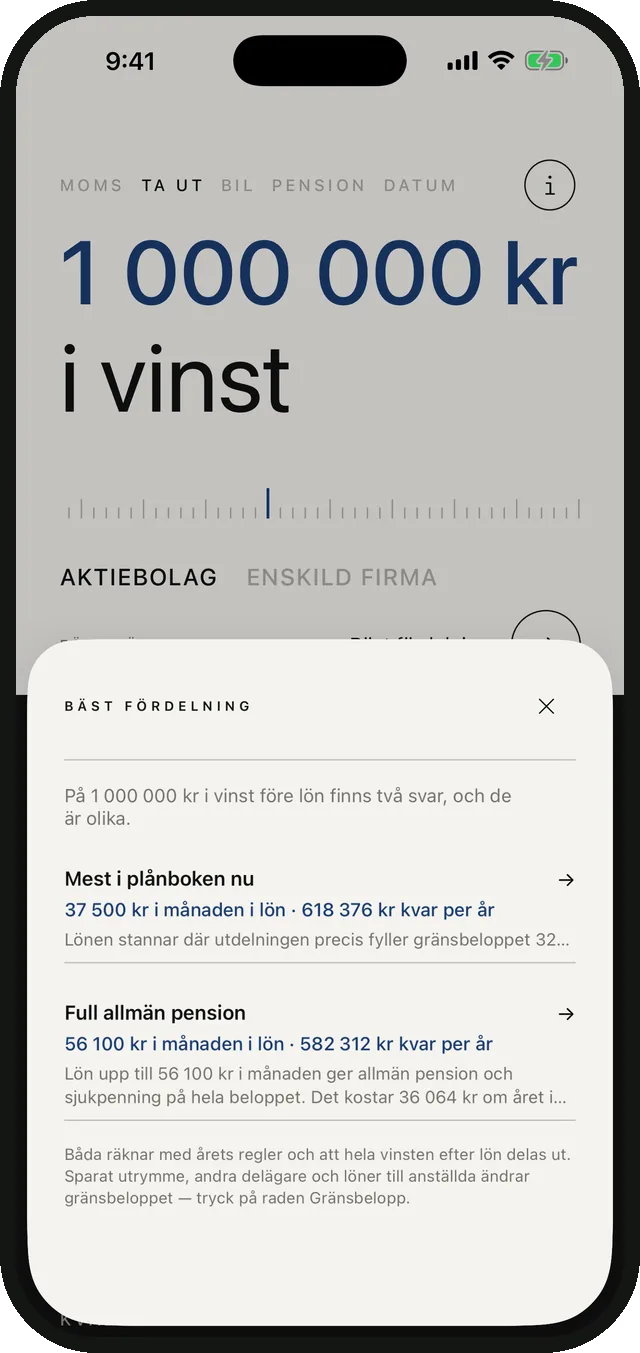 The Best split sheet in Sparvy Företag: two answers for one million in profit
