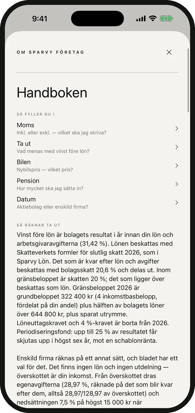 The handbook in Sparvy Företag